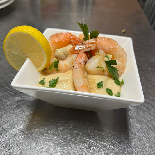 Chilli Prawns with Humus $20